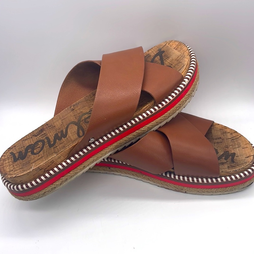 Sam Edelman Slides Sz 7.5 super Super Cute Brown - Red - Cork